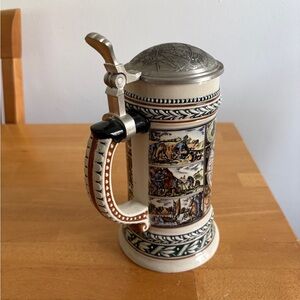 Vintage Ceramic Beer Stein with World Map Design